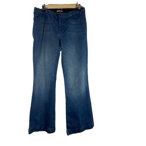 Banana Republic Size 12 Jeans Trousers Flare Wide Leg Stone Wash Flap Pockets